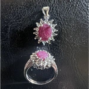 Genuine ruby silver plated ring and pendant set . Ships Usa only